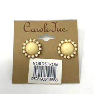 Carole Inc Milky Cream Earrings Gold Tone NWT J2